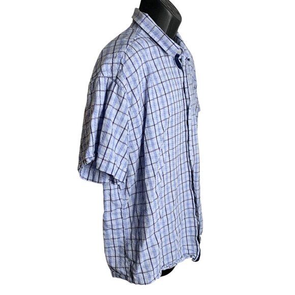 English Laundry Button Up Linen Blend Shirt XXL Blue Plaid Short Sleeve Collared - Picture 5 of 6